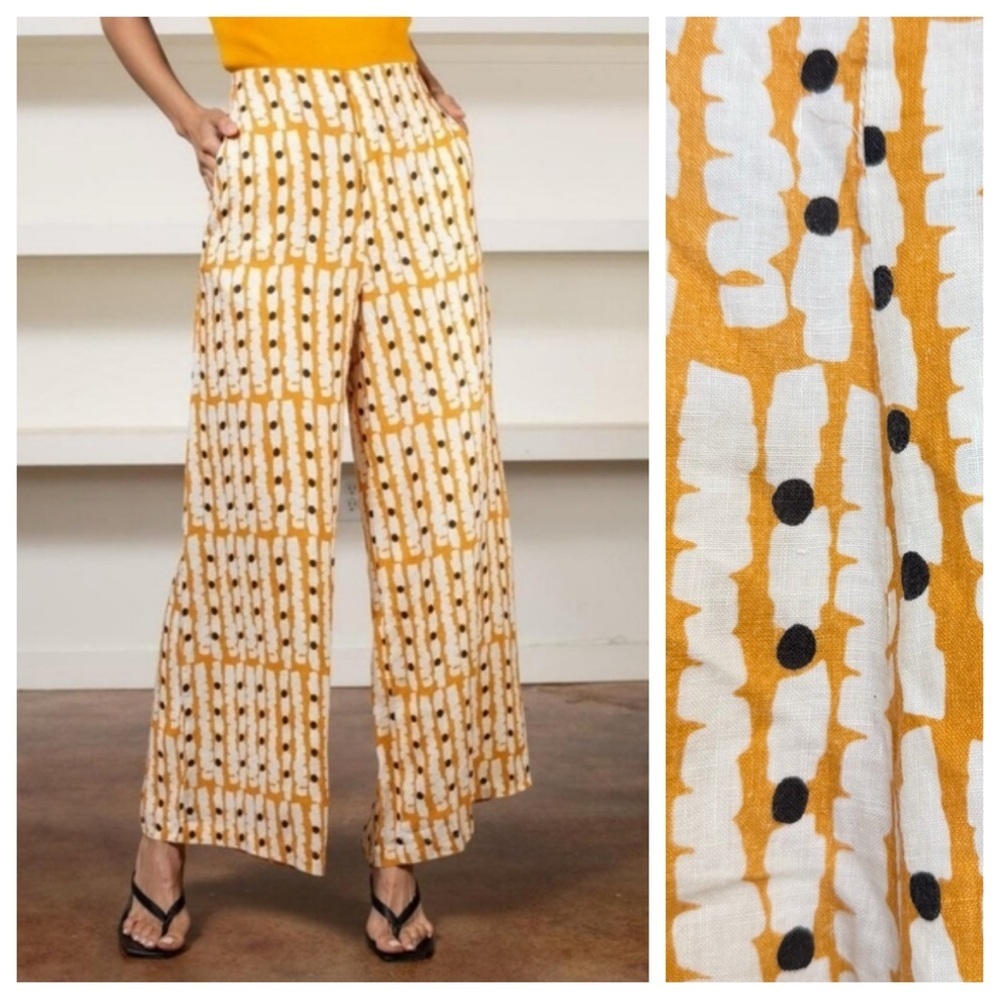 Anthro Lani + hTropy Wide Leg Pants Mustard Boho Cropped Palazzo 23654